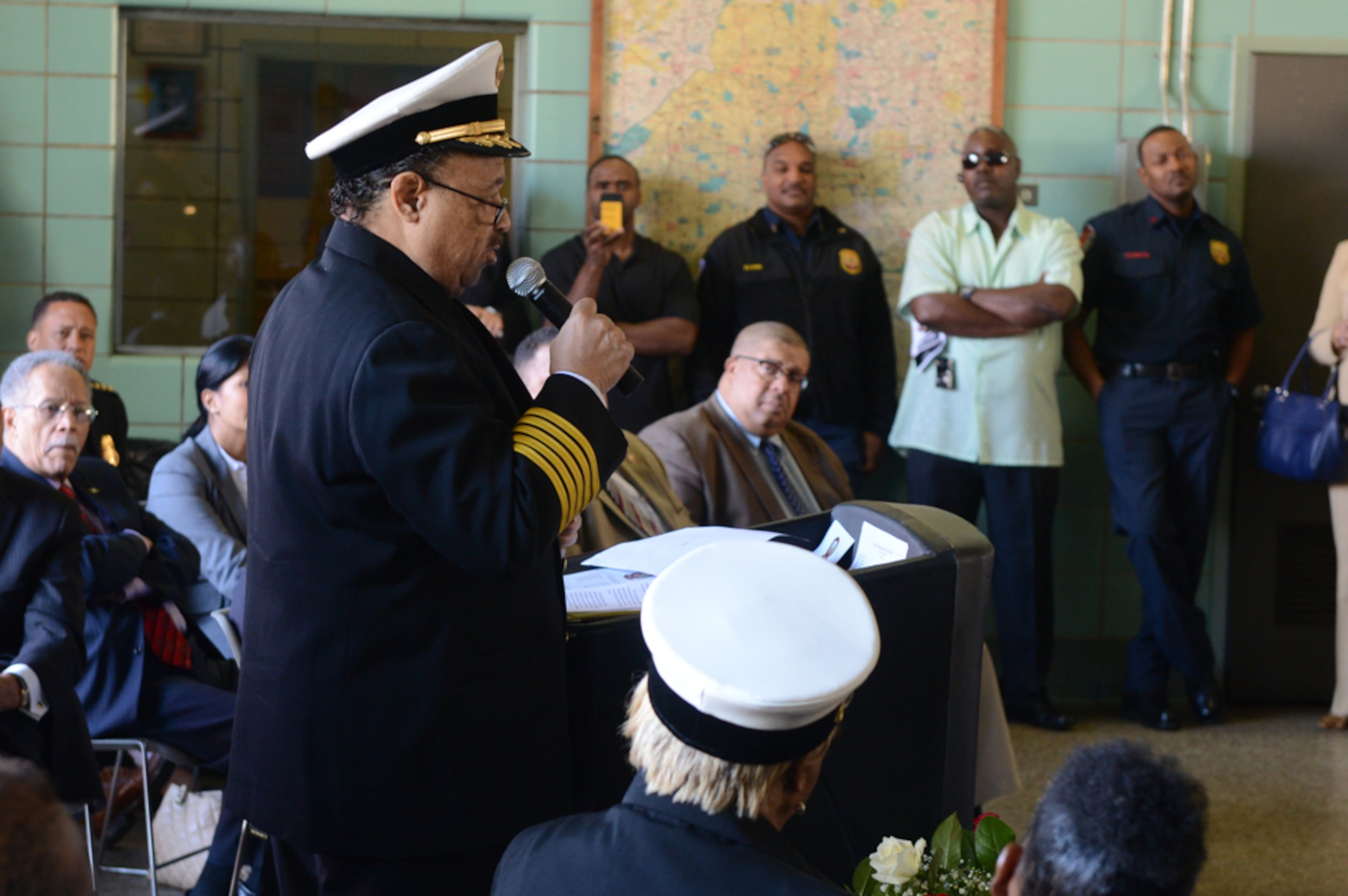 During a ceremony in 2013, former Chief William H. Hamer remembers arriving at a fire to find a crowd of Black residents cheering him on. "They were so proud of us," recalled Hamer, one of the first African Americans in modern times to join the Atlanta Fire Department. (AJC 2013)