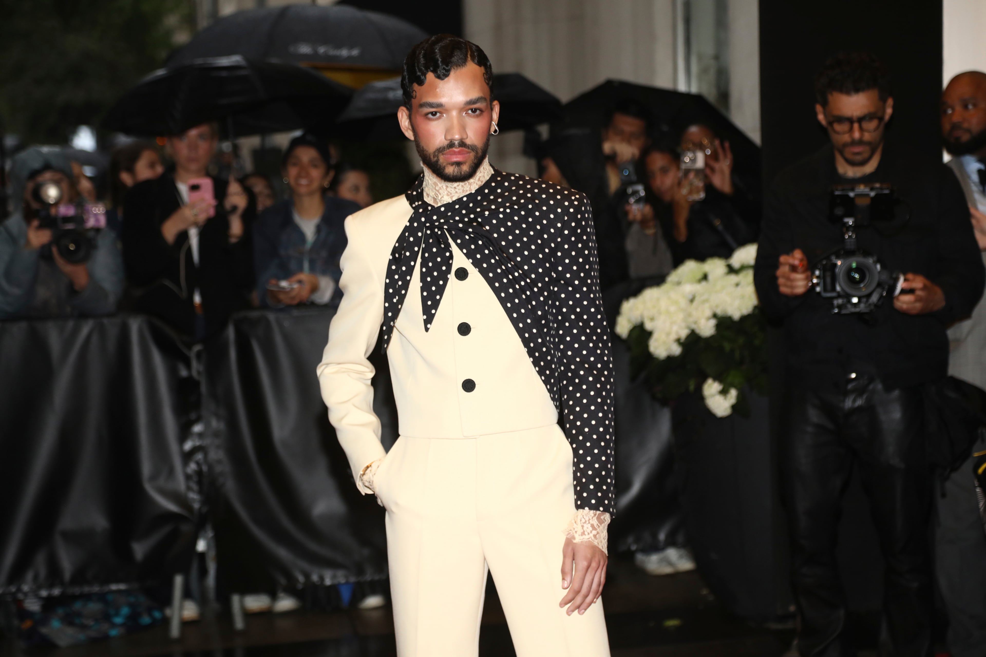 Justice Smith departs The Carlyle Hotel prior to attending The Metropolitan Museum of Art's Costume Institute benefit gala celebrating the opening of "Superfine: Tailoring Black Style" on Monday, May 5, 2025, in New York. (Photo by Andy Kropa/Invision/AP)