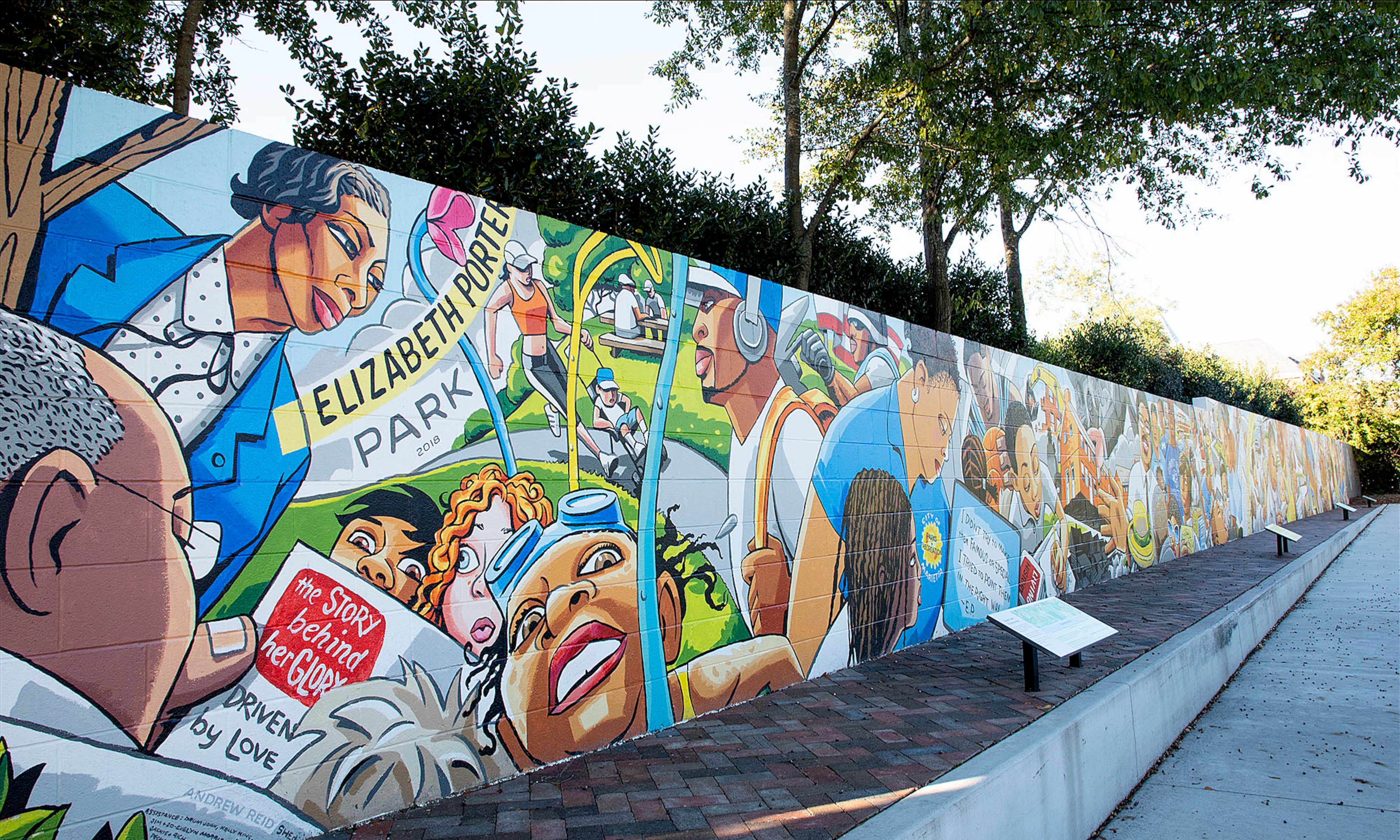 The National Civic League recently recognized the city of Marietta with its All-America City Hall of Fame Award for its community engagement efforts surrounding the creation of Elizabeth Porter Park. The mural Baptist Town by Andrew Reidat tells the history of the site. Courtesy of City of Marietta