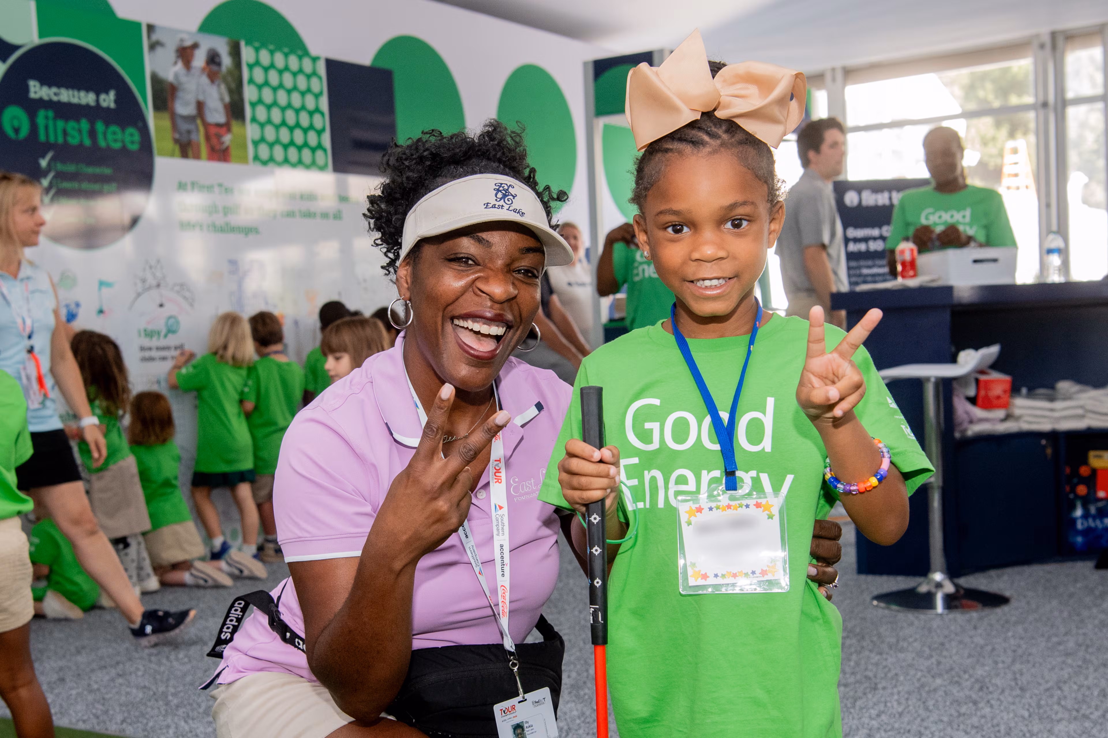 “The East Lake Foundation is committed to help supporting (families bridge the financial gap) until this resolves on the federal level. But we know that’s not sustainable,” says East Lake Foundation President and CEO Ilham Askia with a student at the Drew Charter School. (Courtesy of East Lake Foundation)