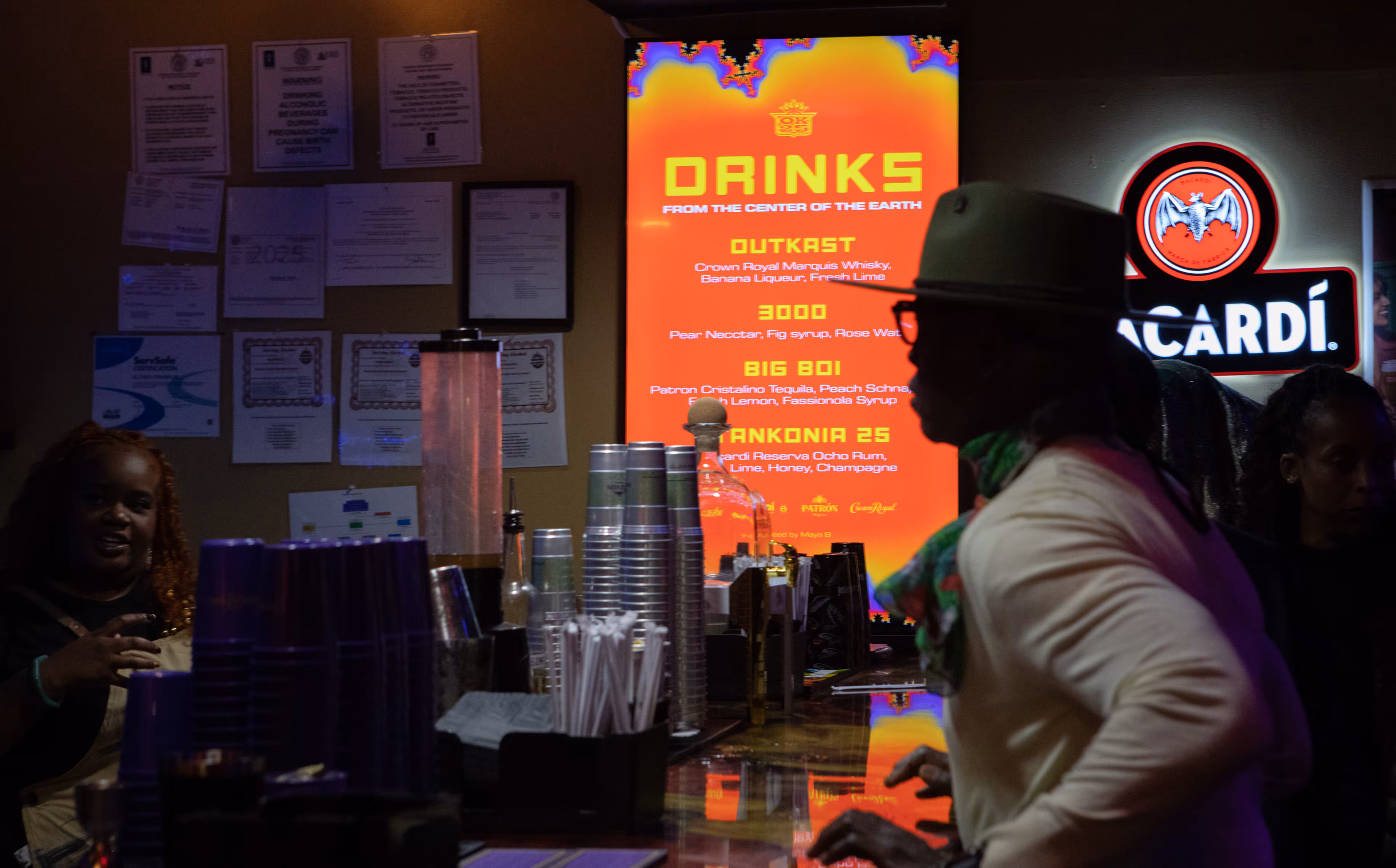 Upstairs at Cascade Skate, themed drinks are served at Marquis Restaurant and Lounge. (Jenni Girtman for the AJC)
