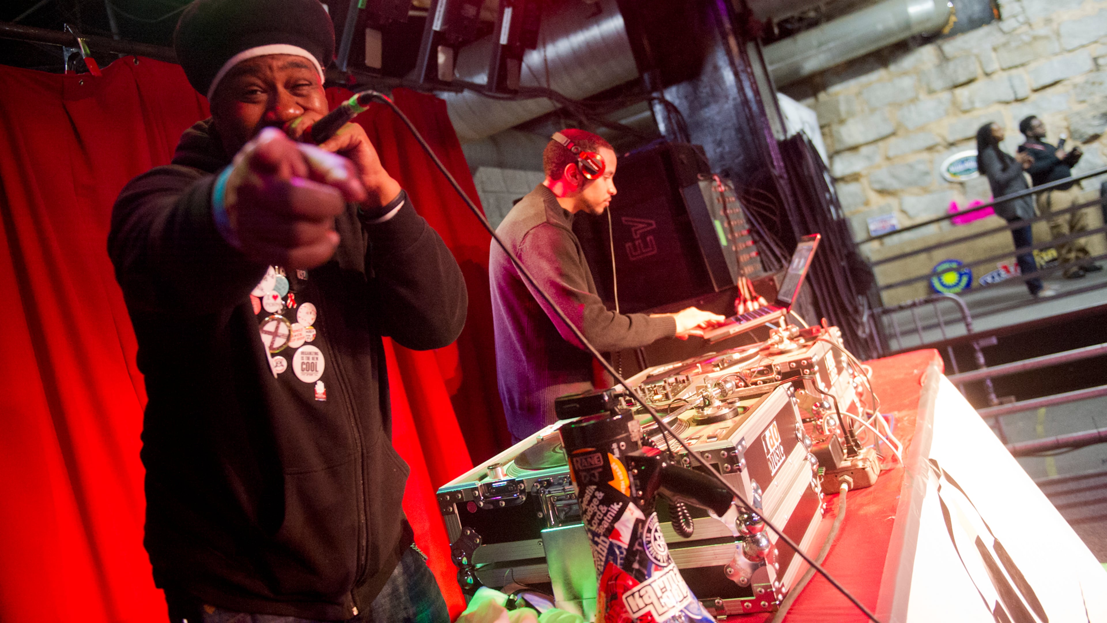 D.R.E.S. Tha Beatnik (left) and DJ Nick the Quick perform onstage during the Atlanta Winter Beerfest at the Masquerade. (Courtesy of Jonathan Phillips)