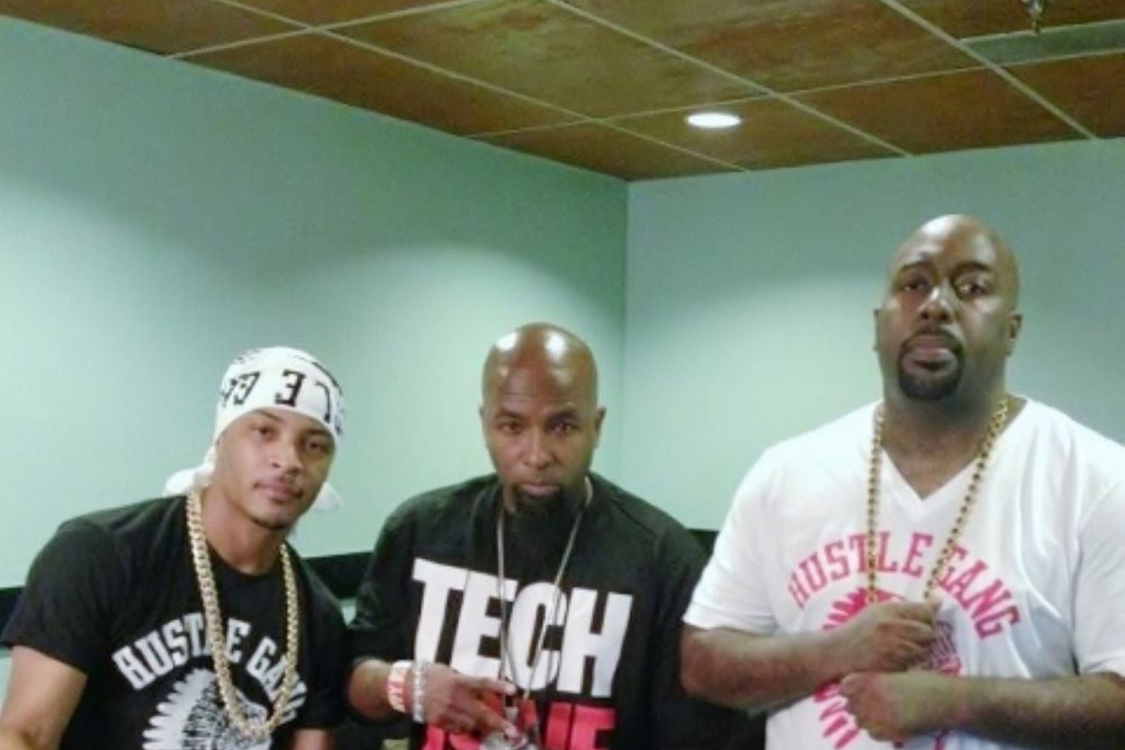T.I. (left) has one feature with Tech N9ne (center) — "On the Bible" from Tech N9ne's 2015 album "Special Effects." Also pictured is Trae the Truth. (Courtesy of Jeff Nelson)