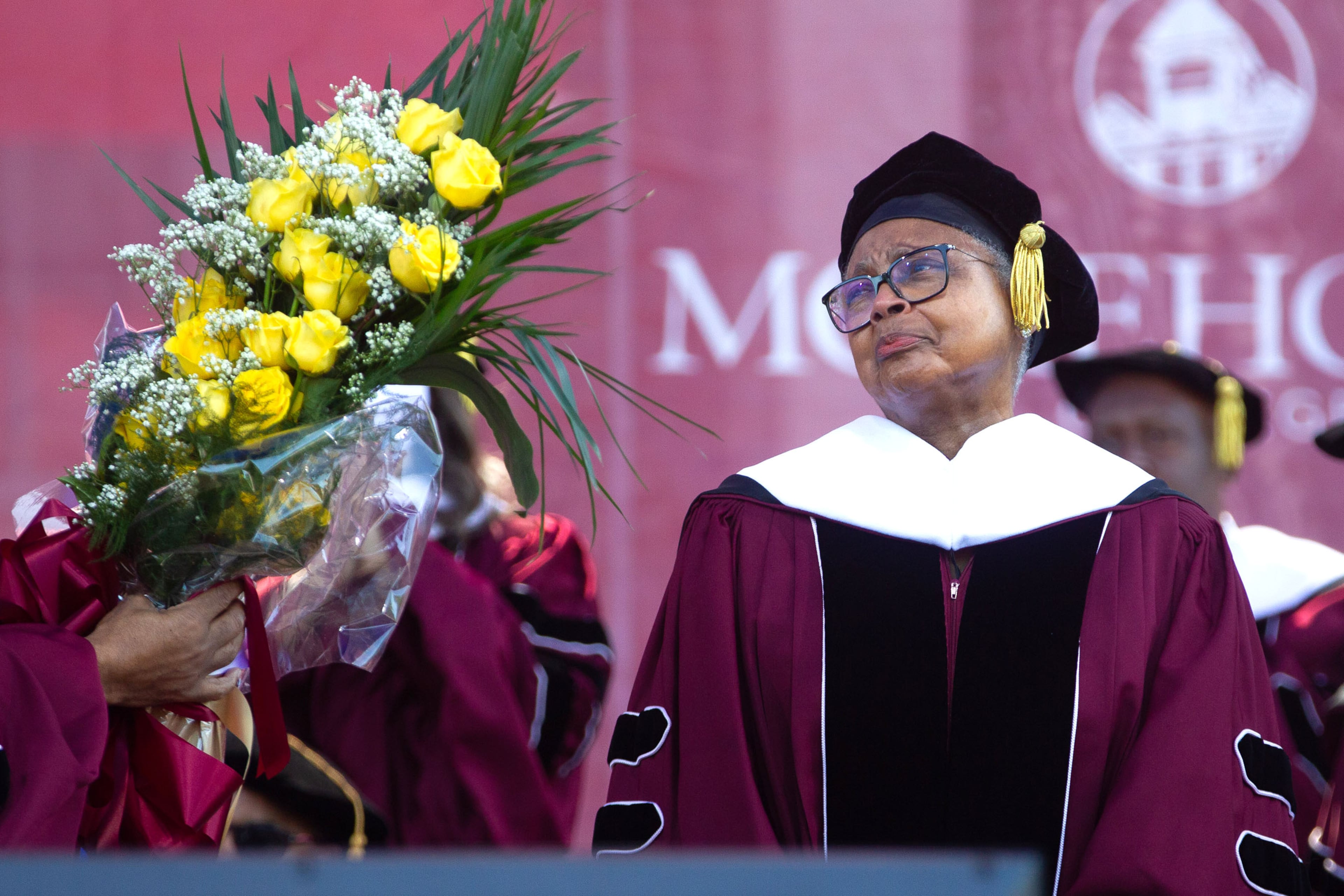 Billye Suber Aaron, the wife of baseball legend Hank Aaron, receives the Presidential Award of Service during the 137th commencement celebration at Morehouse College on Sunday, May 16, 2021. (Steve Schaefer for The Atlanta Journal-Constitution)