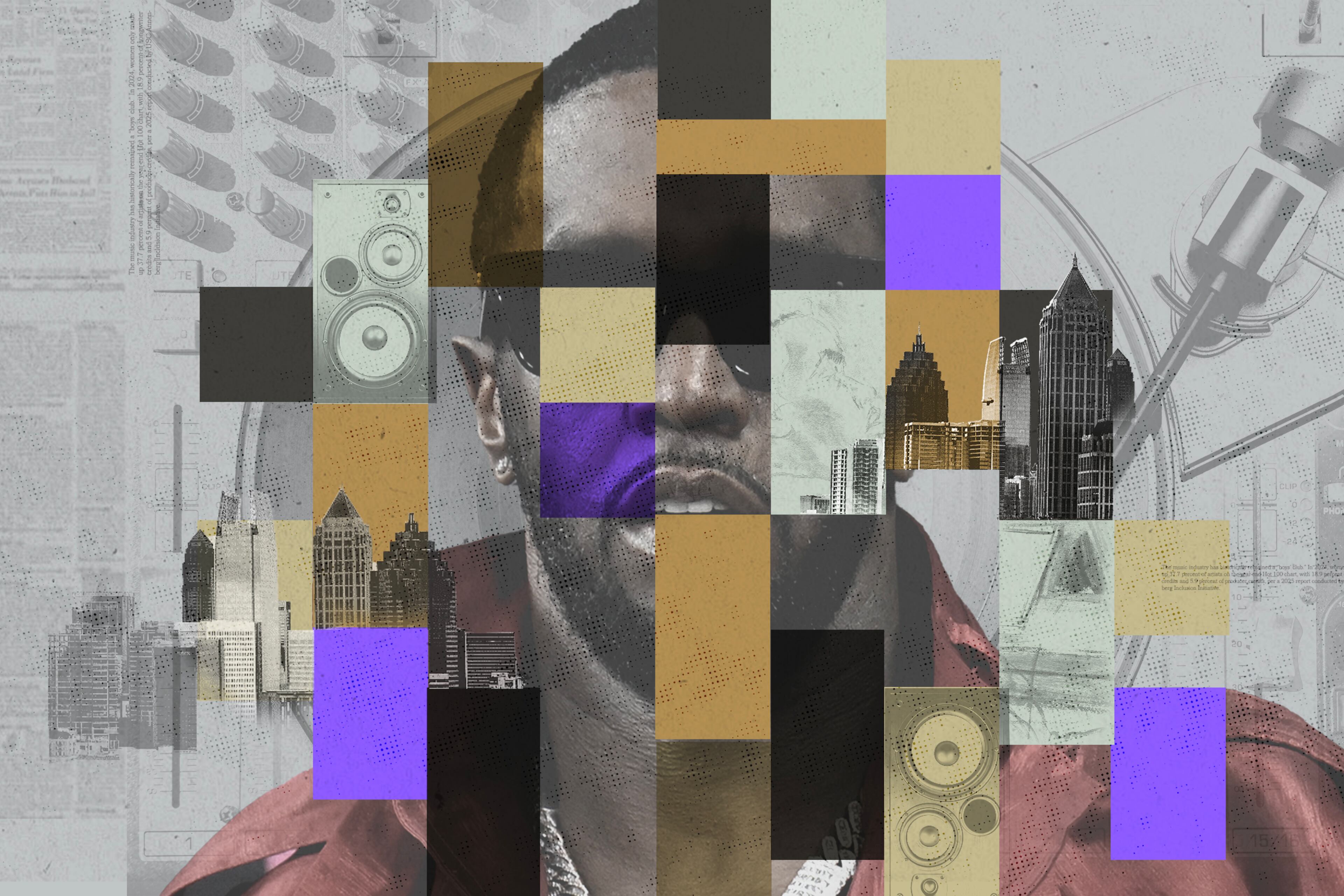The federal trial of Sean “Diddy” Combs — charged with racketeering conspiracy, sex trafficking and transportation to engage in prostitution — began in May and is expected to end by the July 4 holiday. (Illustration: Jon Reyes | Source: Getty, AJC)