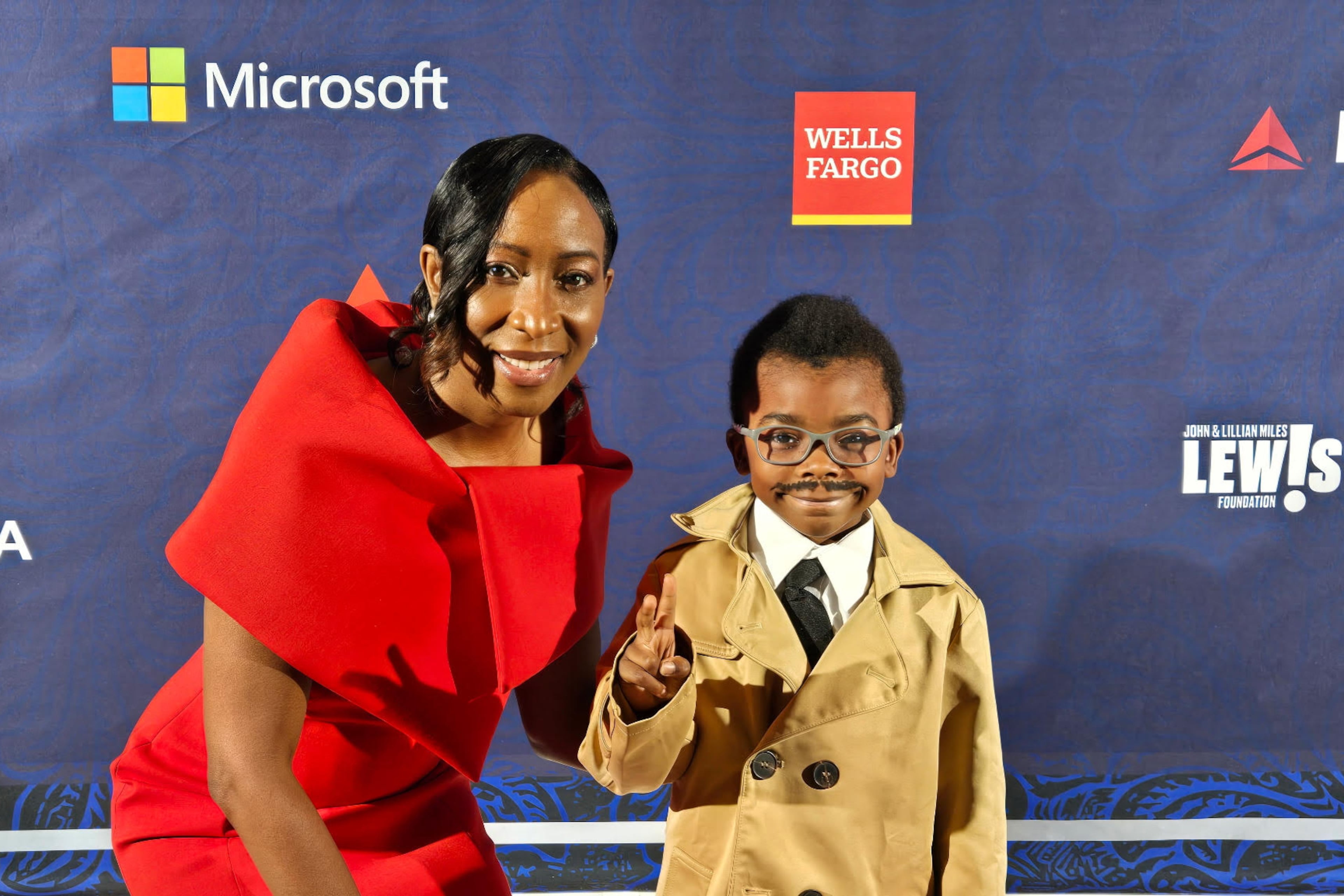 Detria Austin Everson, president and CEO of the John & Lillian Miles Lewis Foundation, hit the red carpet at the Good Trouble Gala with Bennett Pennywell, who made waves during the dinner with his impersonation of a 1960's era John Lewis. (Neil Parekh, The John and Lillian Miles Lewis Foundation)