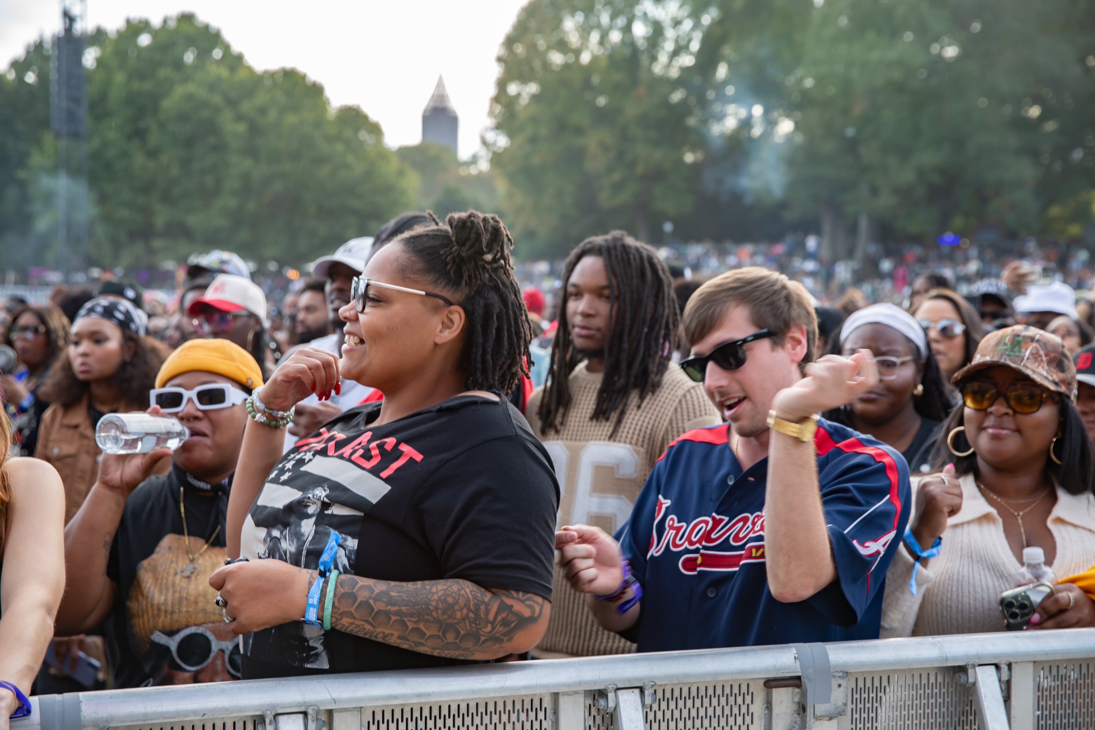 Fans wait to enjoy the performances at One Musicfest on Saturday, Oct. 25, 2025, at Piedmont Park in Atlanta. (Ryan Fleisher for the AJC)