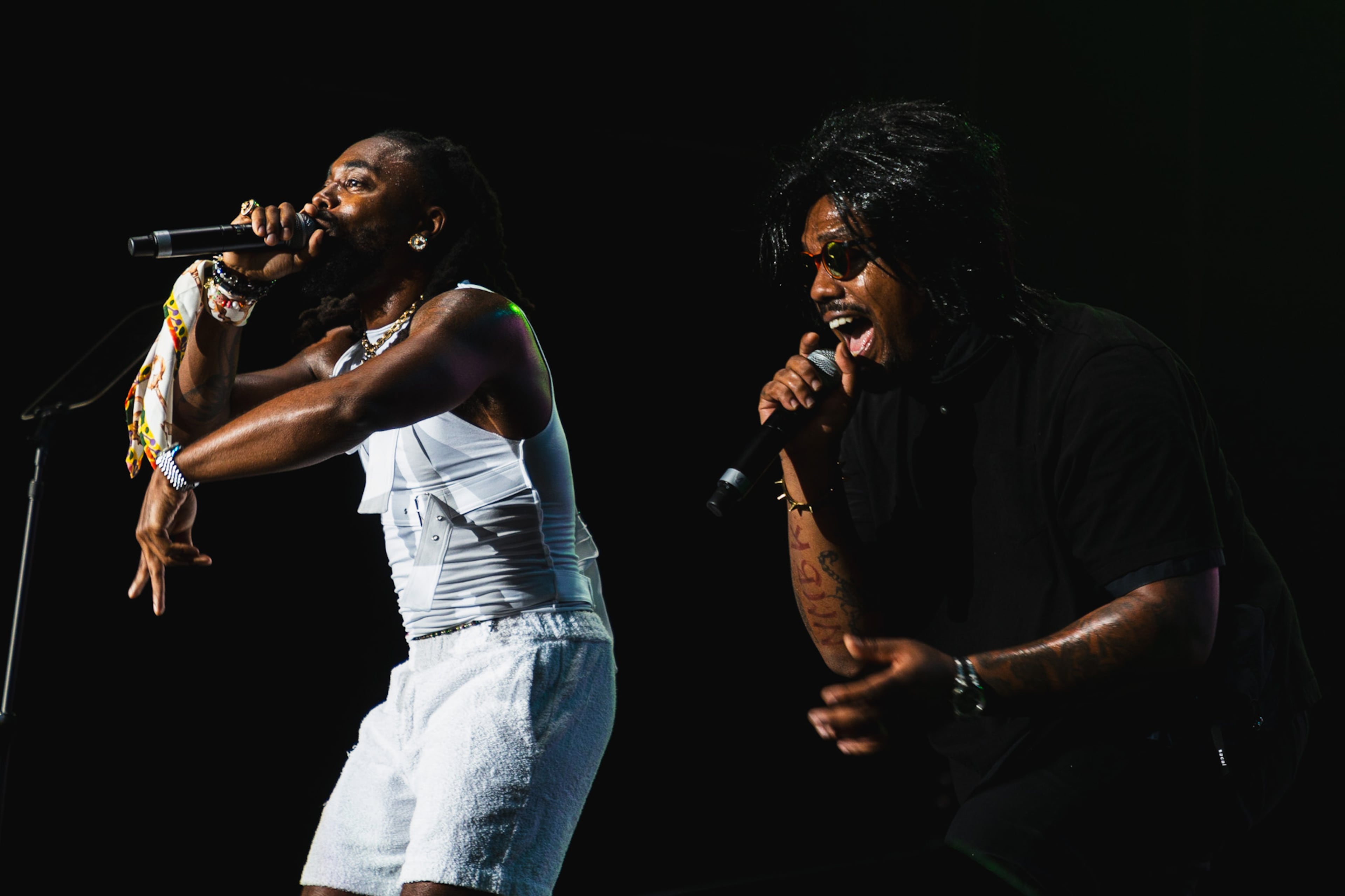 Atlanta rap group Earthgang performed at the city's 50th anniversary hip-hop concert at Lakewood Amphitheater in 2023. The concert was hosted by Mayor Andre Dickens, radio personality Ryan Cameron and super producer Jermaine Dupri. (Kymani Yasir Culmer)