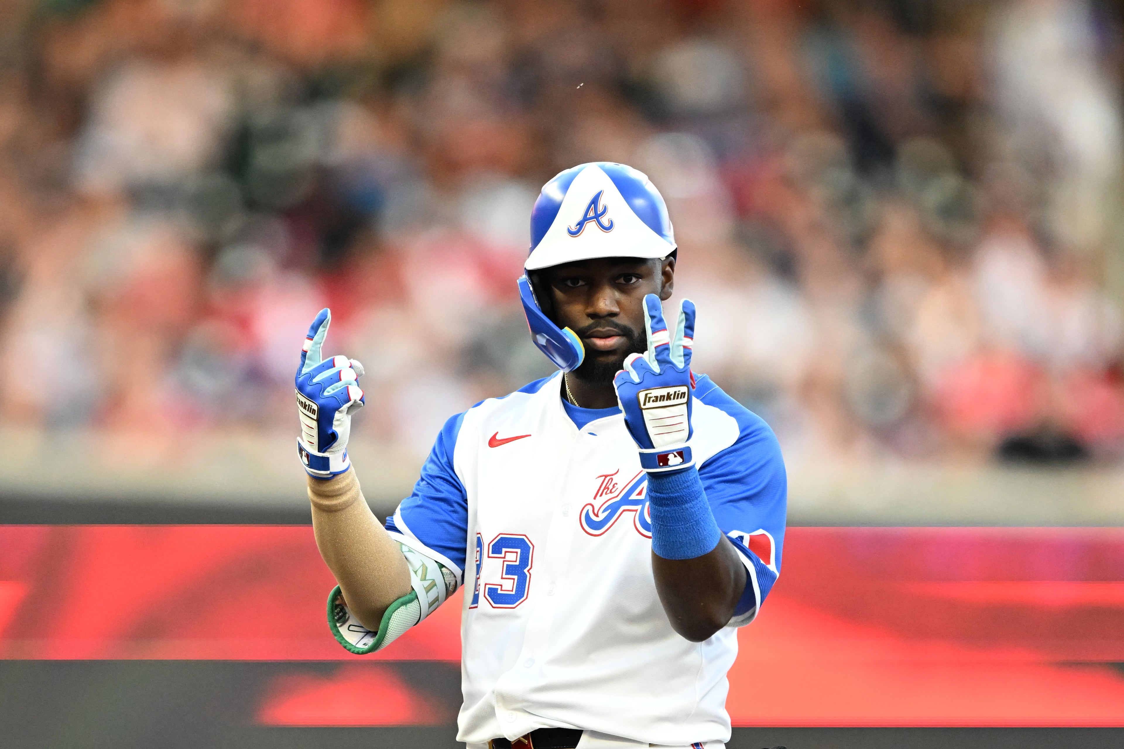 Stockbridge High alum Michael Harris II, here playing for the Braves in April, is now in his fourth season with Atlanta. (Hyosub Shin/AJC)
